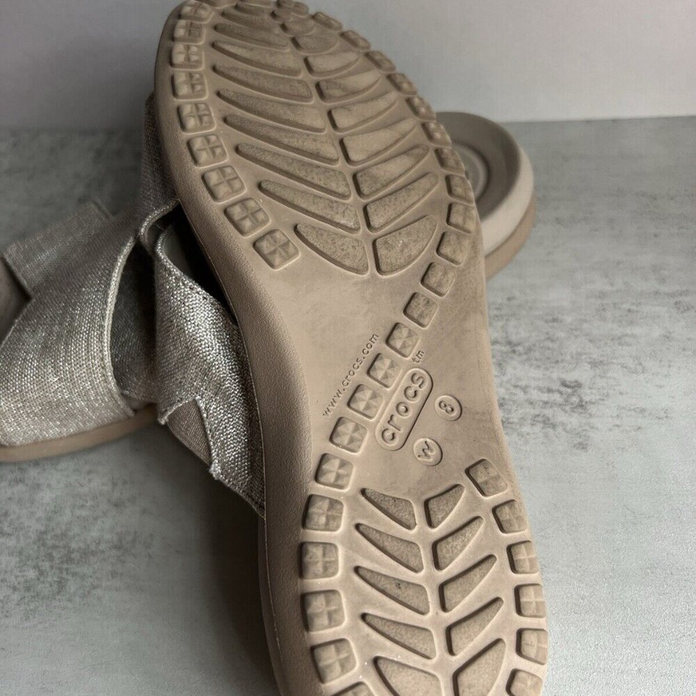 CROCS Women's Metallic Taupe Cross-Band Sandals - Picture 7 of 16